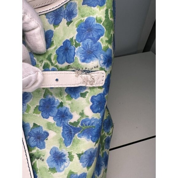 Dooney & Bourke Blue White Floral Tote Bag Canvas Red Lined - Picture 3 of 12